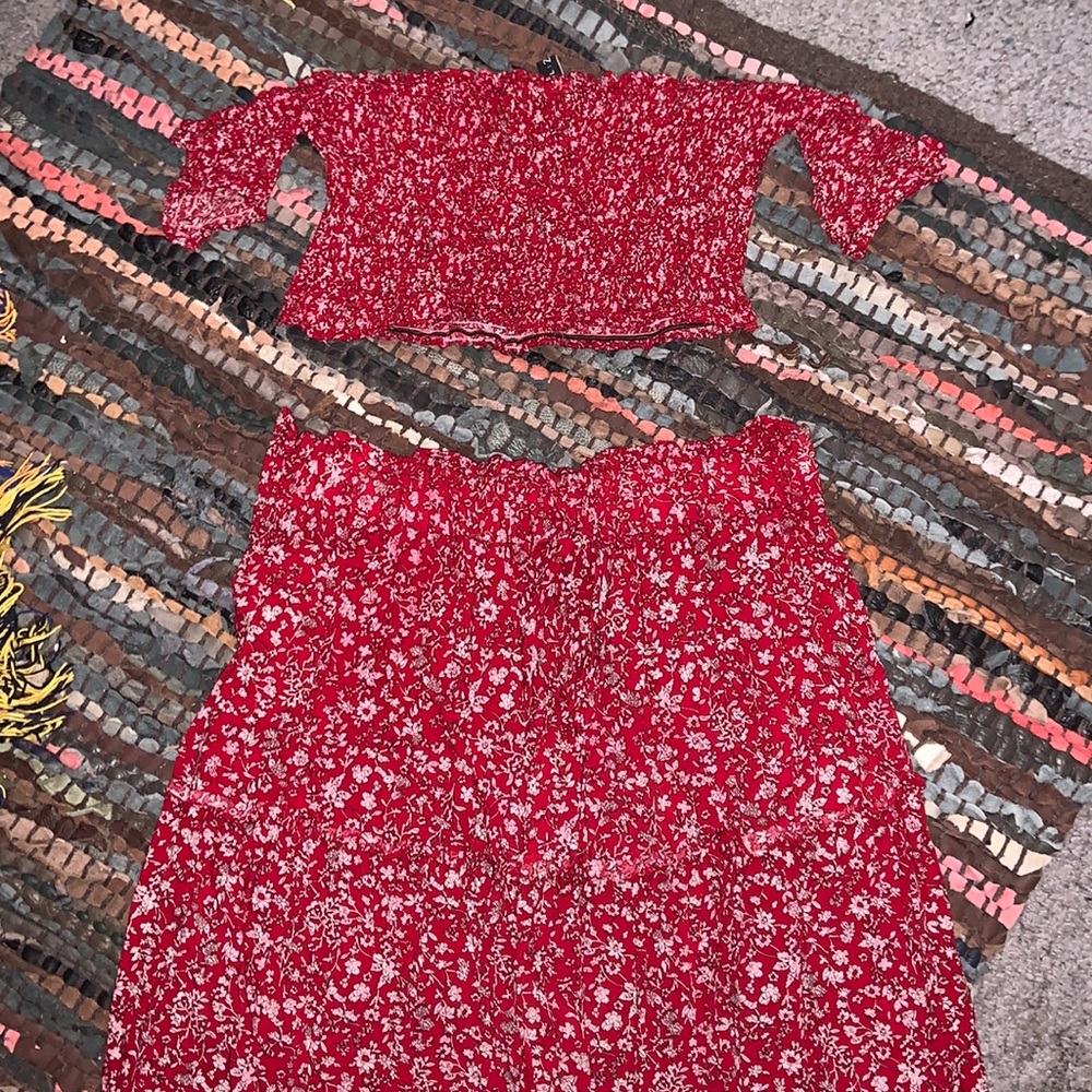 2 piece red skirt set